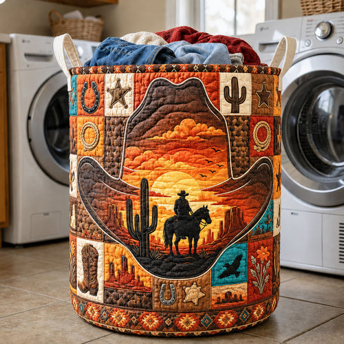 Cowboy Hat Desert Sunset Quilted Laundry Basket GFTOHNL1505