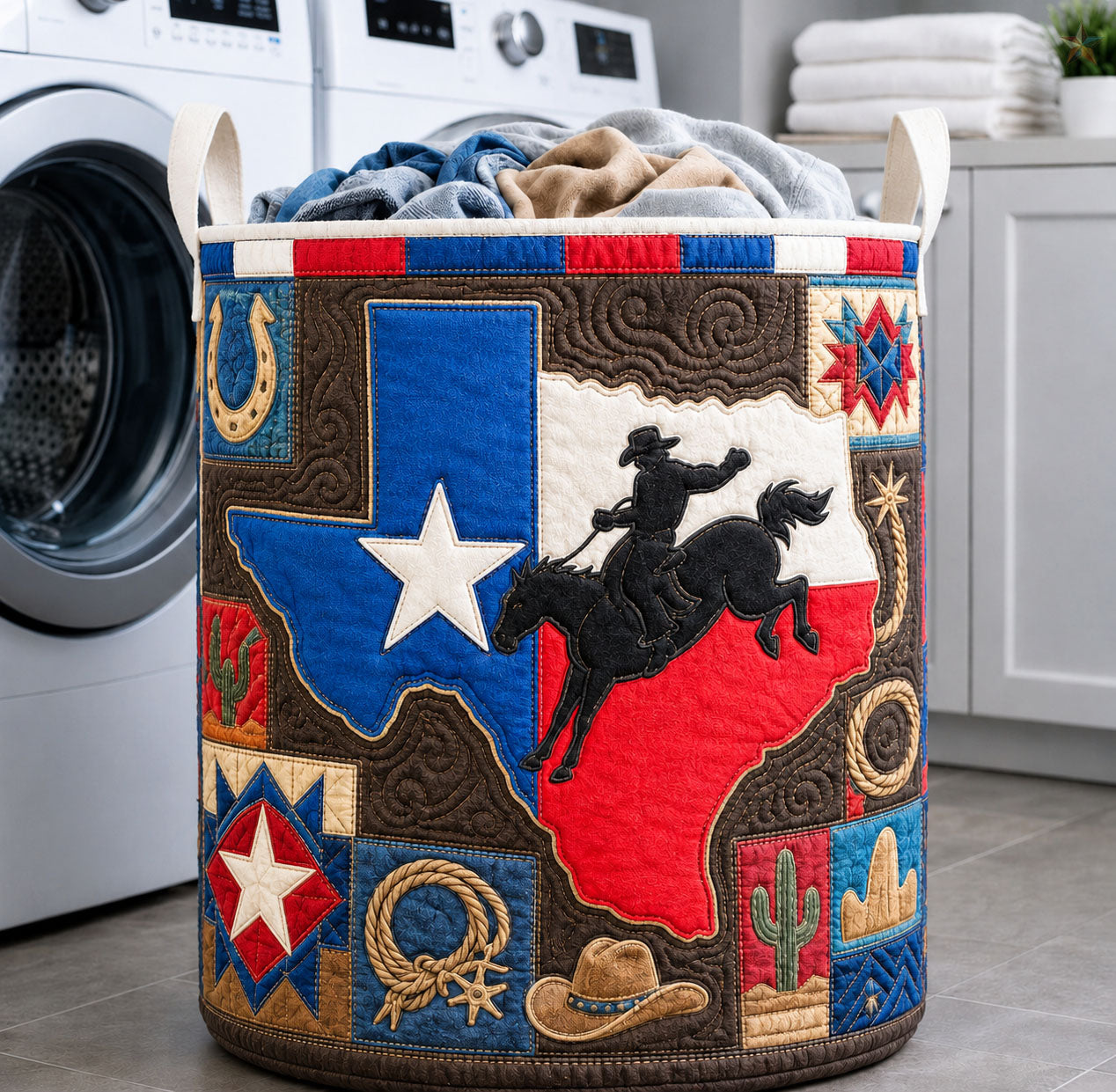 Texas Rodeo Map Quilted Laundry Basket GFTOHNL1506