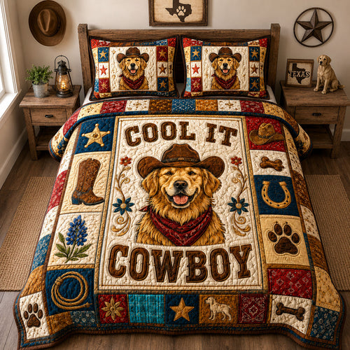 Golden Retriever Cool It Cowboy 3-Piece Quilted Bedding Set GFTOHNL1521