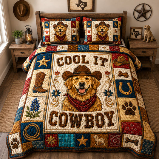 Golden Retriever Cool It Cowboy 3-Piece Quilted Bedding Set GFTOHNL1521