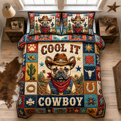 French Bulldog Cowboy Pup Star 3-Piece Quilted Bedding Set GFTOHNL1523