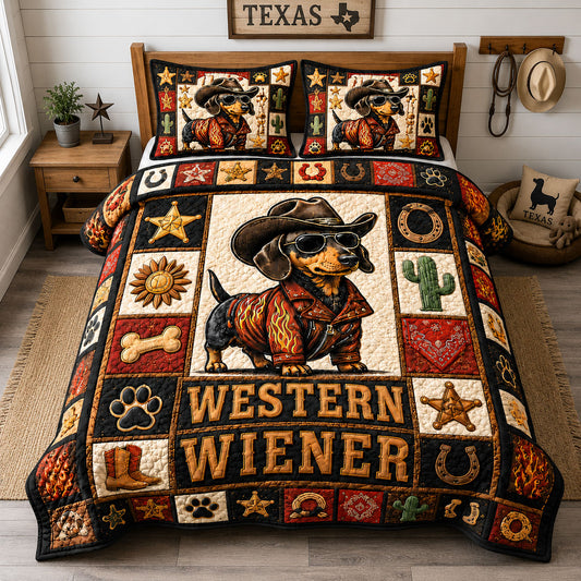 Dachshund Western Wiener 3-Piece Quilted Bedding Set GFTOHNL1524