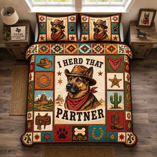 German Shepherd Cowboy Dog 3-Piece Quilted Bedding Set GFTOHNL1525