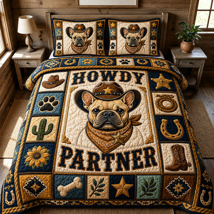 French Bulldog Howdy Partner Pup 3-Piece Quilted Bedding Set GFTOHNL1526