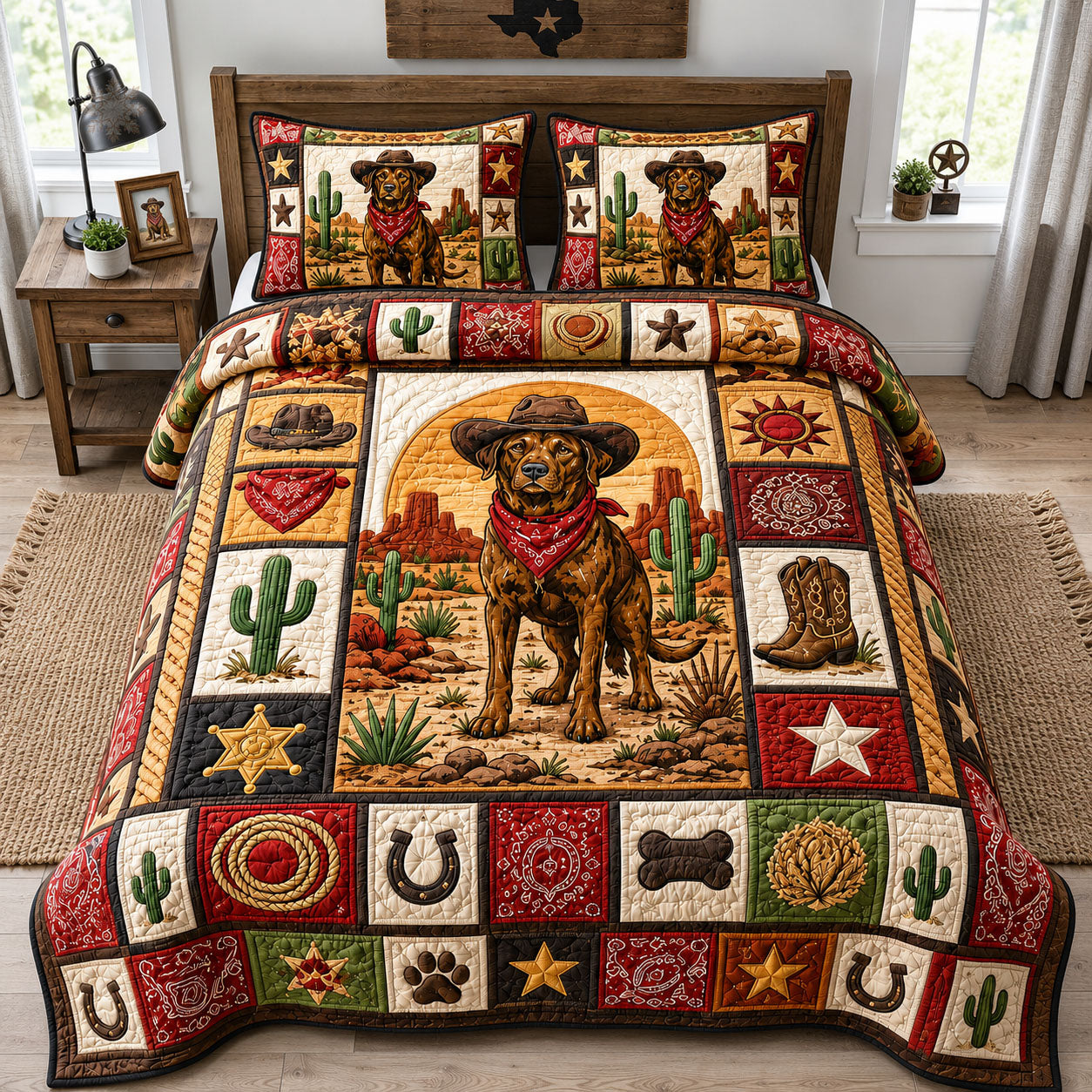Labrador Retriever Desert Cowboy 3-Piece Quilted Bedding Set GFTOHNL1527