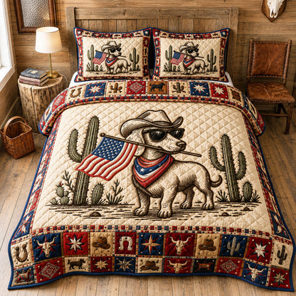 Texas Doxie Dashshund Western 3-Piece Quilted Bedding Set GFTOHNL153