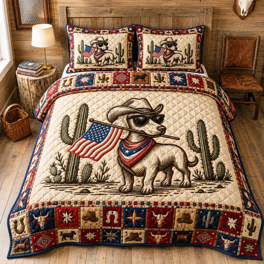 Texas Doxie Dashshund Western 3-Piece Quilted Bedding Set GFTOHNL153