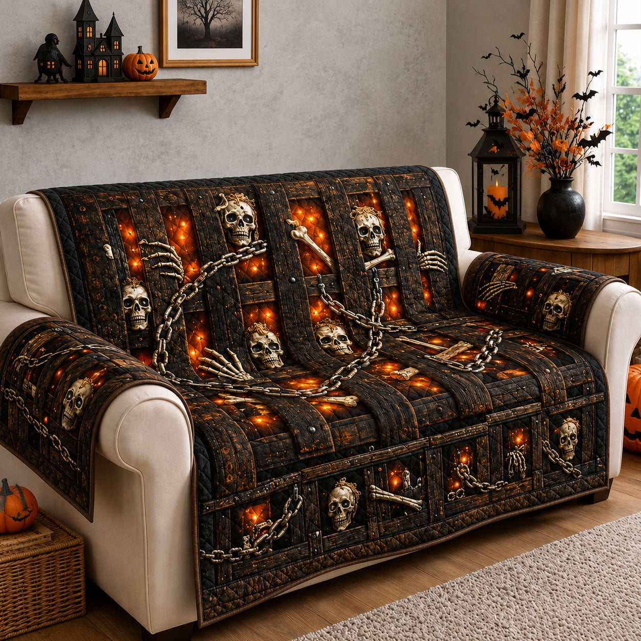 Chained Skull Dungeon Quilted Sofa Cover GFTOHNL1532