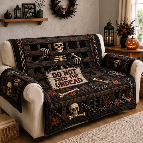 Do Not Feed Undead Skeleton Quilted Sofa Cover GFTOHNL1534
