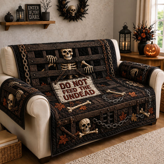 Do Not Feed Undead Skeleton Quilted Sofa Cover GFTOHNL1534