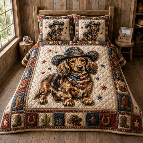 Rustic Cowboy Doxie 3-Piece Quilted Bedding Set GFTOHNL155