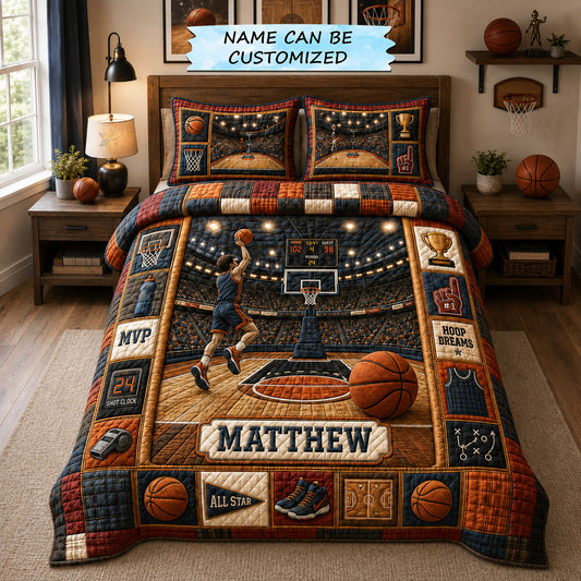 Personalized Basketball Hoop Dreams 3-Piece Quilted Bedding Set QTCUZ GFTOHNL1563