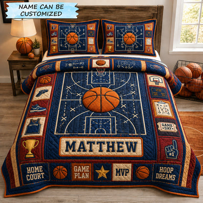 Personalized Basketball Home Court Game Plan 3-Piece Quilted Bedding Set QTCUZ GFTOHNL1564