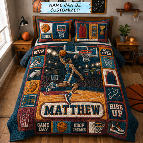 Personalized Basketball Rise Up 3-Piece Quilted Bedding Set QTCUZ GFTOHNL1565