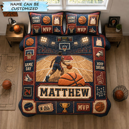 Personalized Basketball Game Day Court 3-Piece Quilted Bedding Set QTCUZ GFTOHNL1566