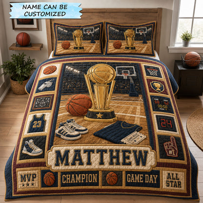 Personalized Basketball Champion Trophy 3-Piece Quilted Bedding Set QTCUZ GFTOHNL1567