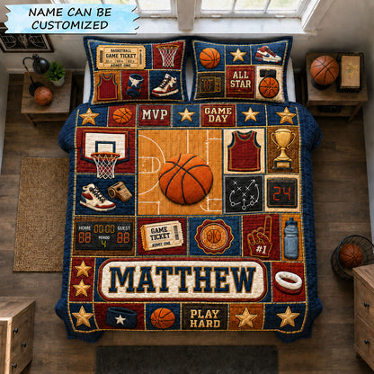 Personalized Basketball Play Hard 3-Piece Quilted Bedding Set QTCUZ GFTOHNL1569