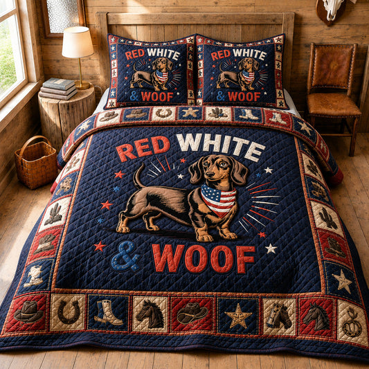 Patriotic Doxie Cowboy 3-Piece Quilted Bedding Set GFTOHNL157