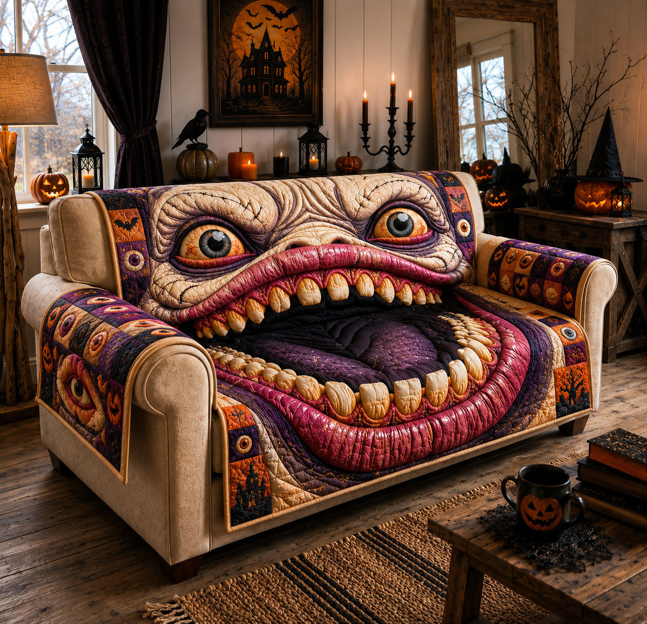 Creepy Monster Mouth Quilted Sofa Cover GFTOHNL1573