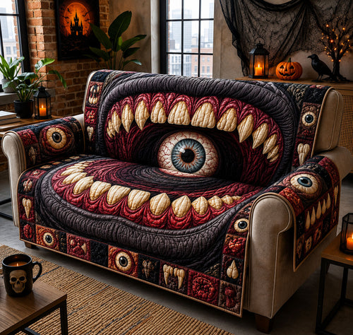 Eyeball Monster Mouth Quilted Sofa Cover GFTOHNL1575