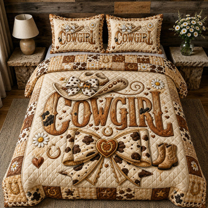 Cowgirl Bow Boots 3-Piece Quilted Bedding Set GFTOHNL158