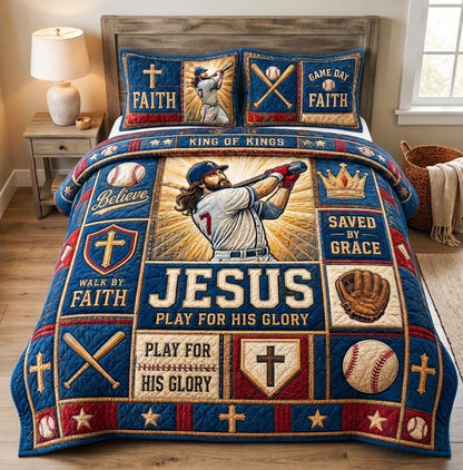 Jesus Play For His Glory Baseball 3-Piece Quilted Bedding Set GFTOHNL1599
