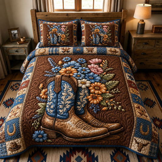 Blue Boots Wildflower 3-Piece Quilted Bedding Set GFTOHNL160