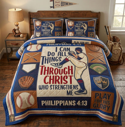 Philippians 4 13 Baseball Player Faith 3-Piece Quilted Bedding Set GFTOHNL1601
