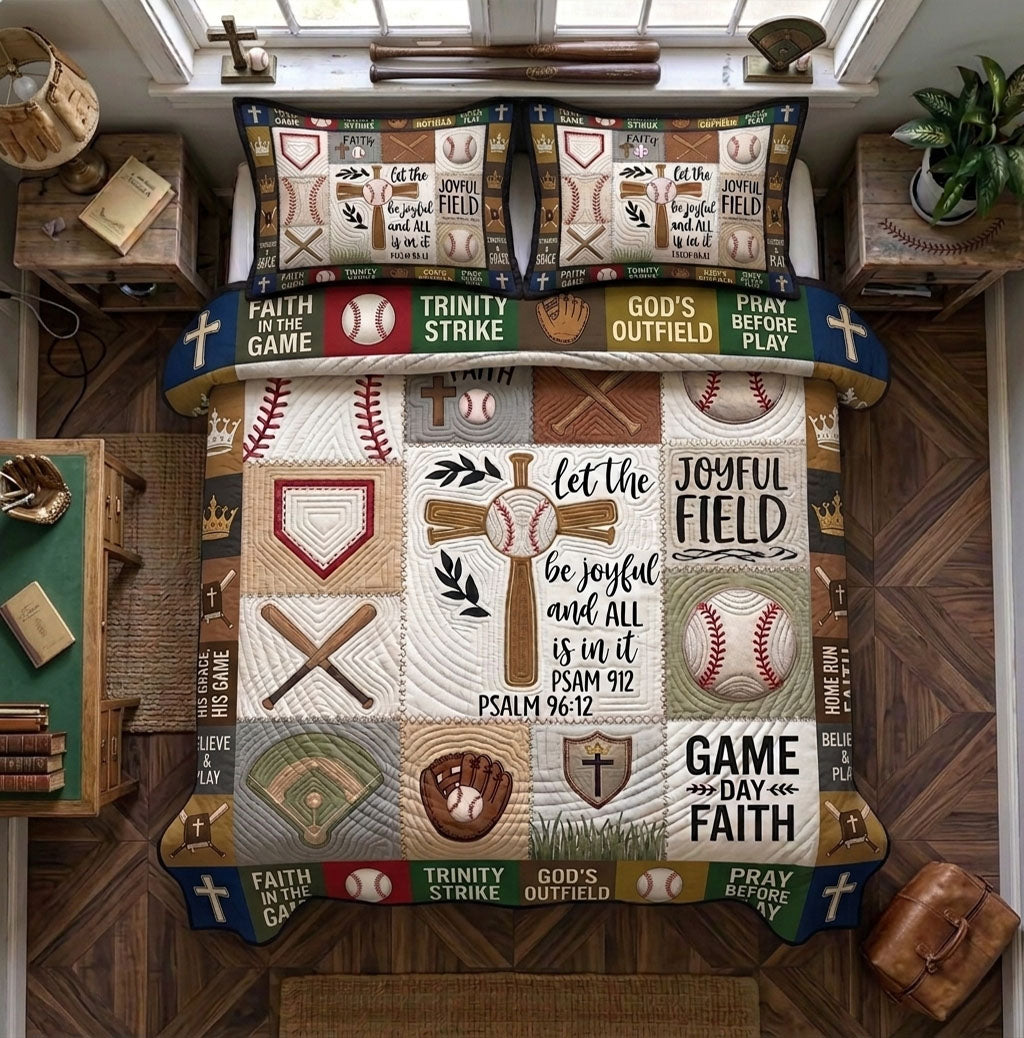 Joyful Field Psalm 96 12 Baseball 3-Piece Quilted Bedding Set GFTOHNL1602