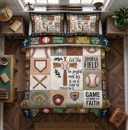 Joyful Field Psalm 96 12 Baseball 3-Piece Quilted Bedding Set GFTOHNL1602