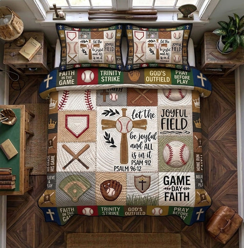 Joyful Field Psalm 96 12 Baseball 3-Piece Quilted Bedding Set GFTOHNL1602