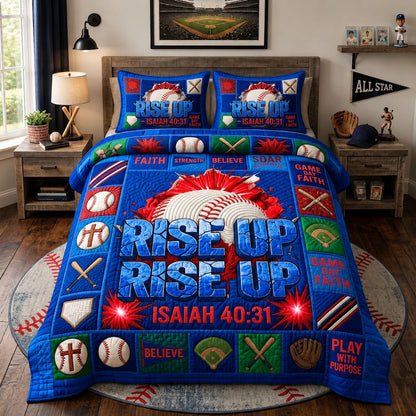 Rise Up Isaiah 40 31 Baseball Faith 3-Piece Quilted Bedding Set GFTOHNL1603