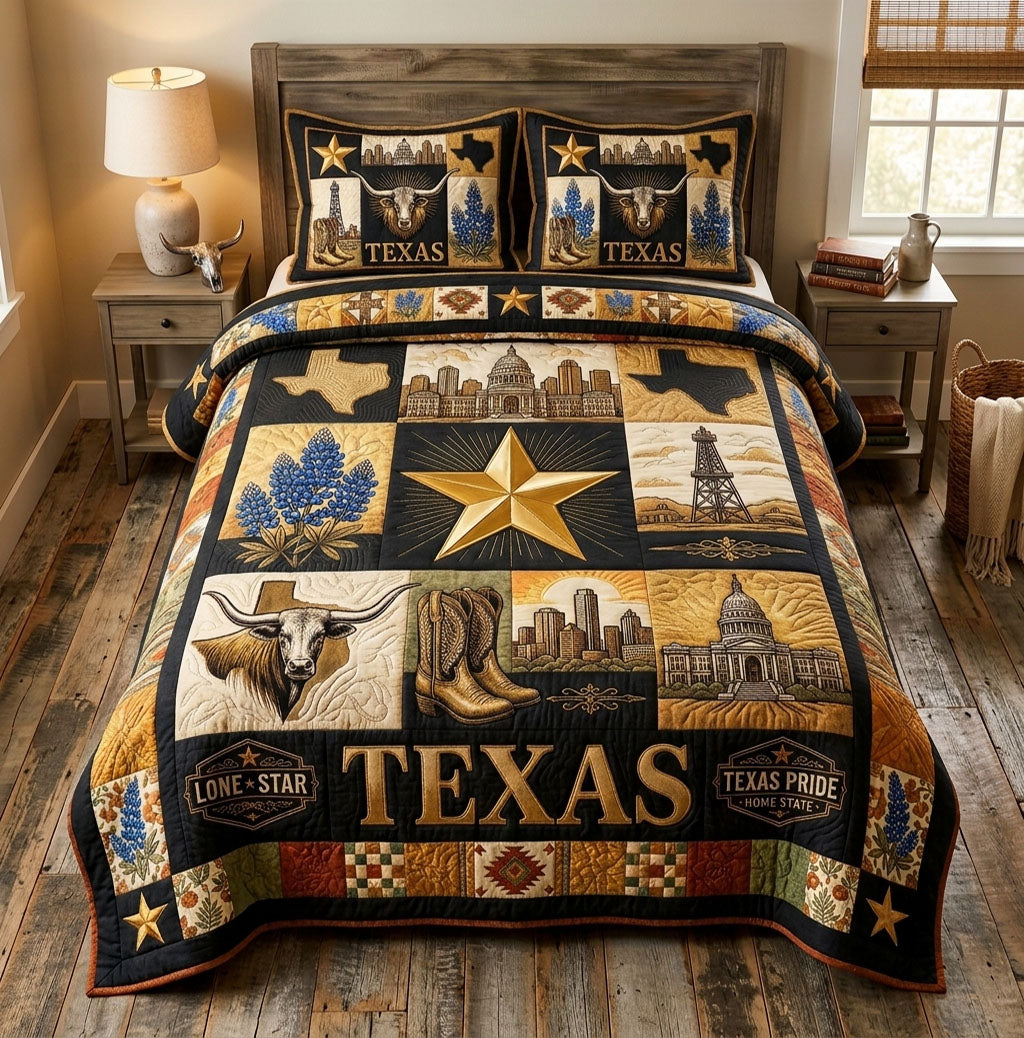 Texas Pride Lone Star Heritage 3-Piece Quilted Bedding Set GFTOHNL1606