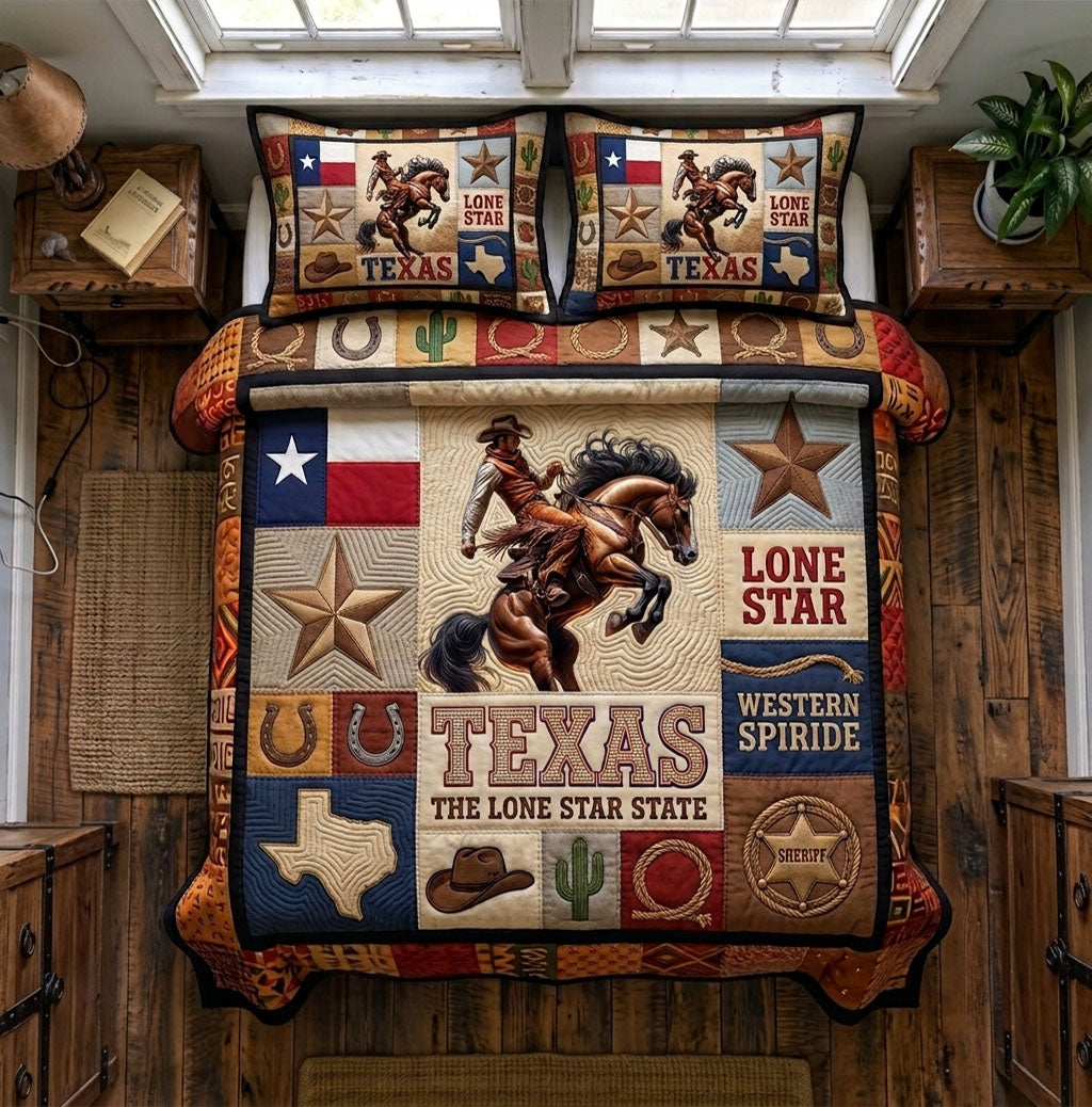 Texas Lone Star State Cowboy 3-Piece Quilted Bedding Set GFTOHNL1607