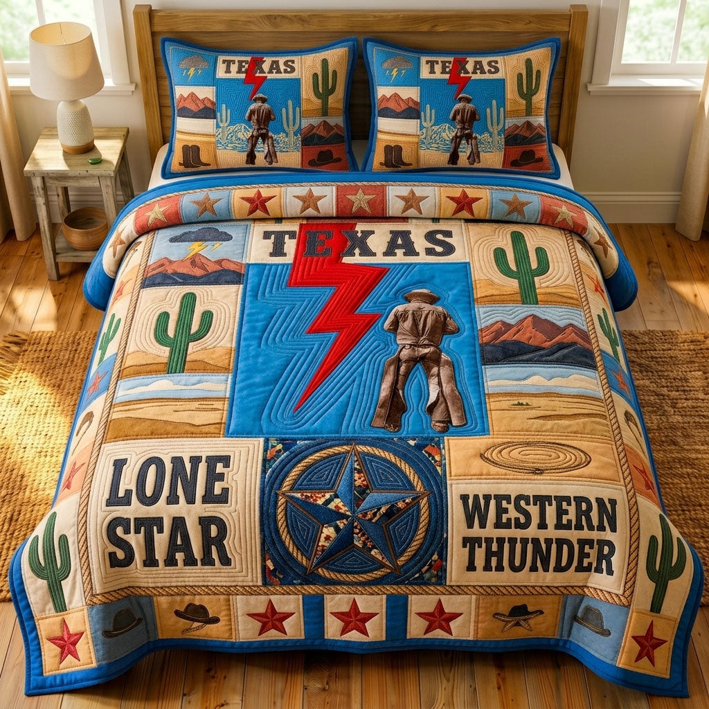 Texas Lone Star Western Thunder 3-Piece Quilted Bedding Set GFTOHNL1609