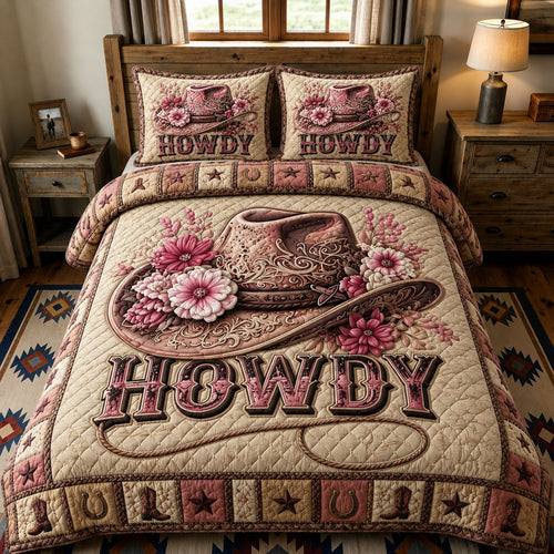 Pink Howdy Country Gals 3-Piece Quilted Bedding Set GFTOHNL161