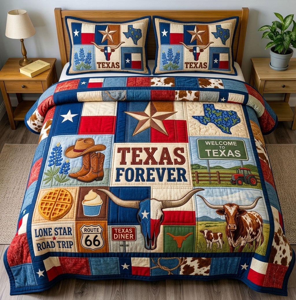 Texas Forever Road Trip 3-Piece Quilted Bedding Set GFTOHNL1610