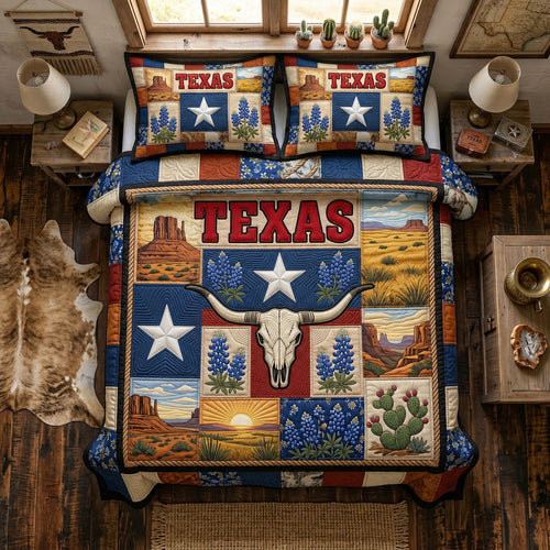 Texas Longhorn Desert Heritage 3-Piece Quilted Bedding Set GFTOHNL1611