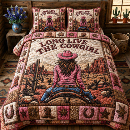 Pink Desert Cowgirl 3-Piece Quilted Bedding Set GFTOHNL162