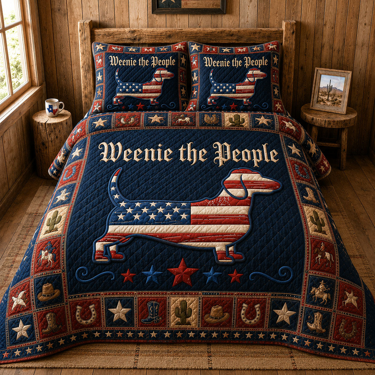 American Flag Weenie The People 3-Piece Quilted Bedding Set GFTOHNL164