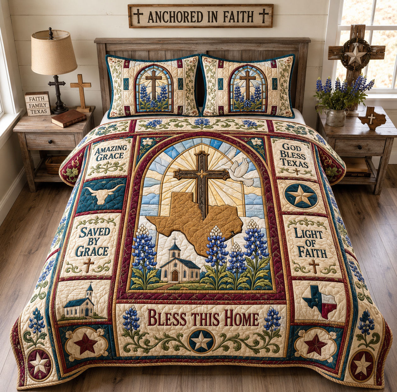 Bless This Home Texas Faith 3-Piece Quilted Bedding Set GFTOHNL1655