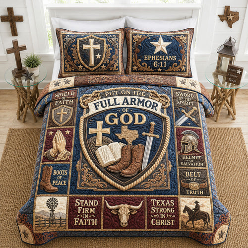 Full Armor Of God Texas Shield 3-Piece Quilted Bedding Set GFTOHNL1658
