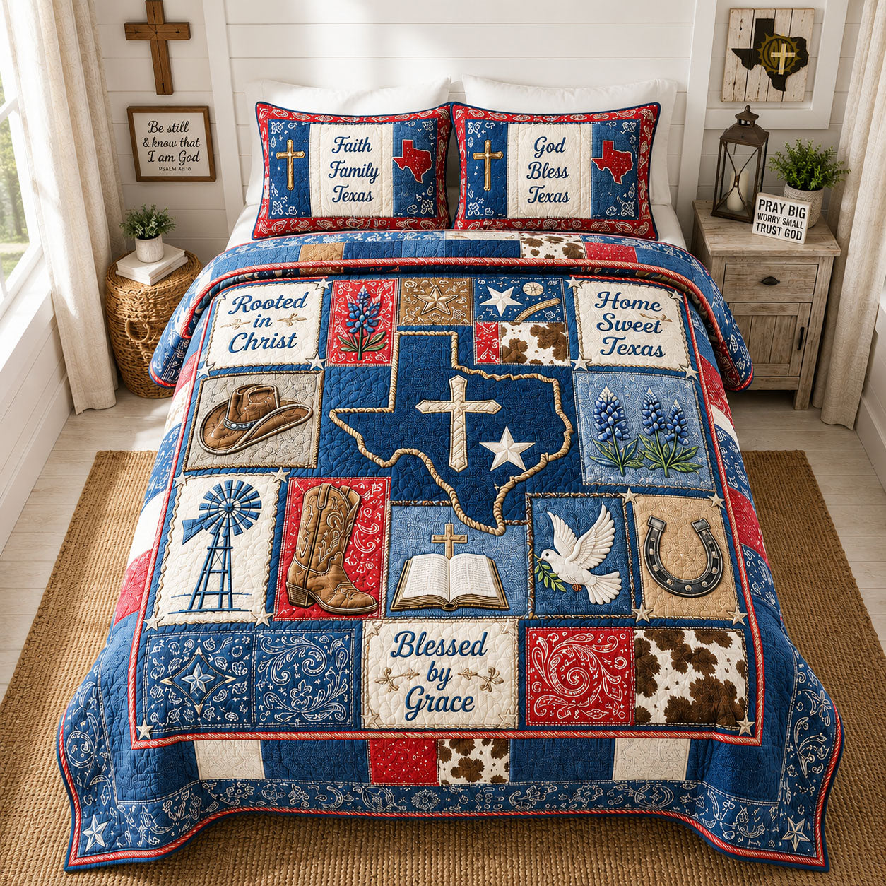 Rooted In Christ Texas Patchwork 3-Piece Quilted Bedding Set GFTOHNL1659