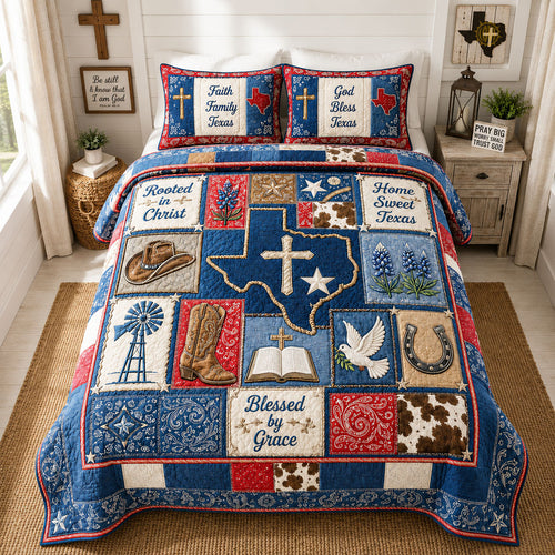 Rooted In Christ Texas Patchwork 3-Piece Quilted Bedding Set GFTOHNL1659