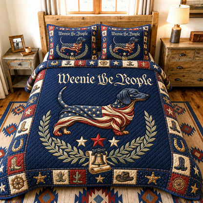Patriotic Wiener Dog Americana 3-Piece Quilted Bedding Set GFTOHNL167