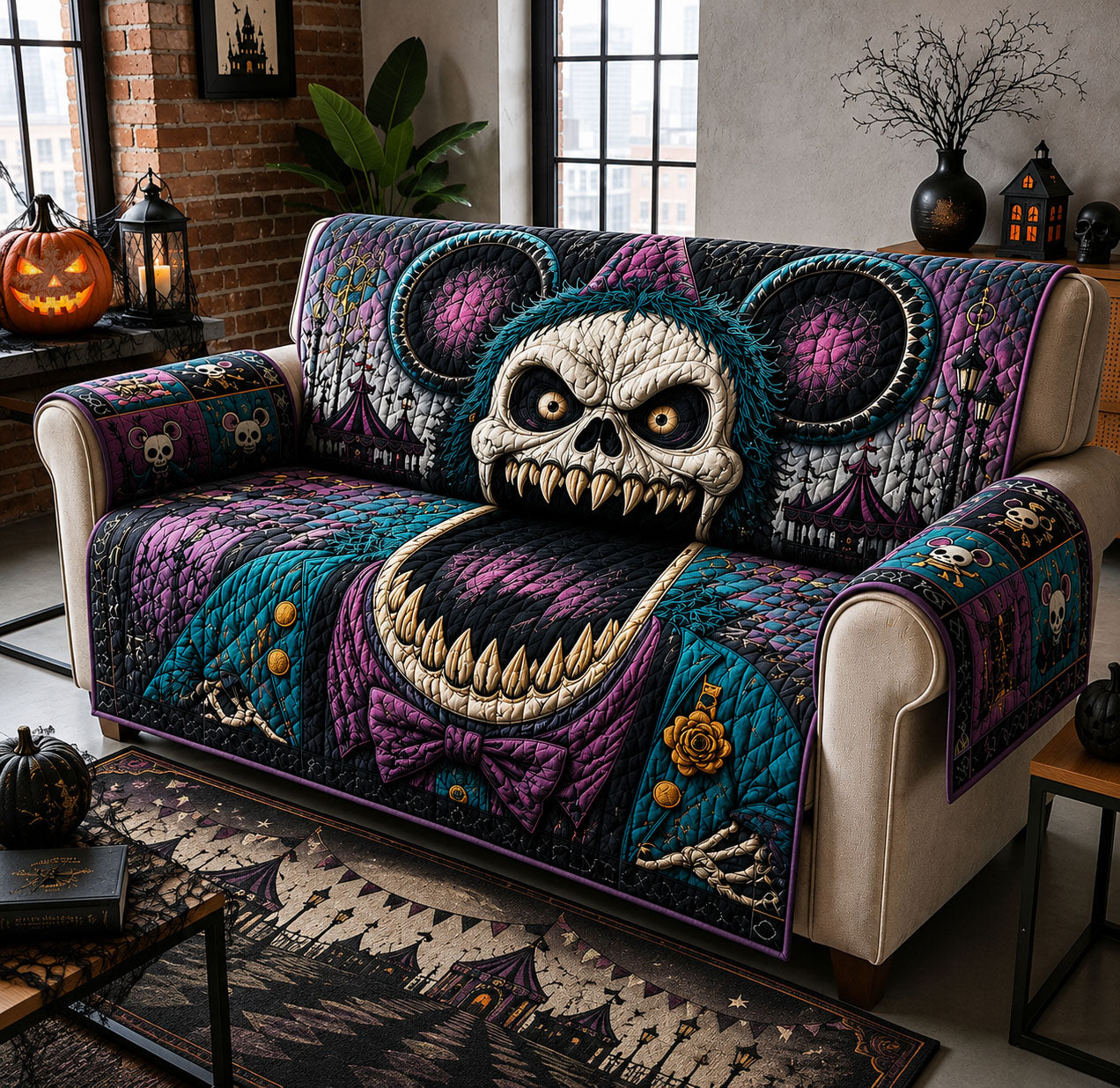 Creepy Carnival Skull Quilted Sofa Cover GFTOHNL1688