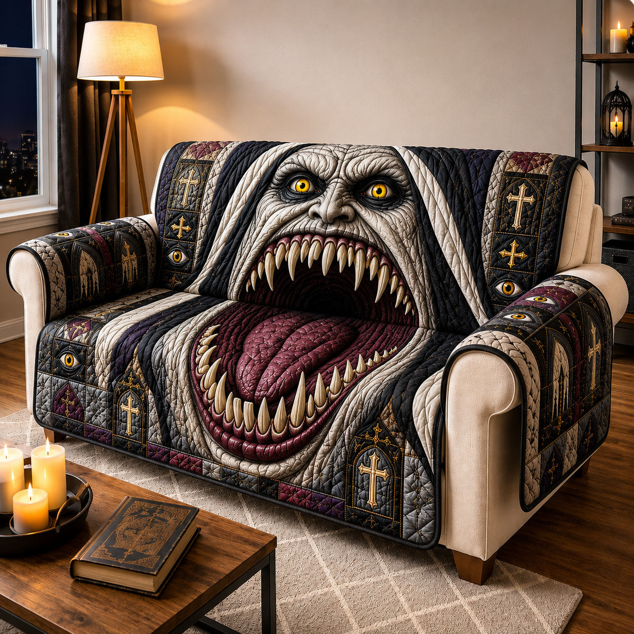 Haunted Cathedral Monster Quilted Sofa Cover GFTOHNL1689