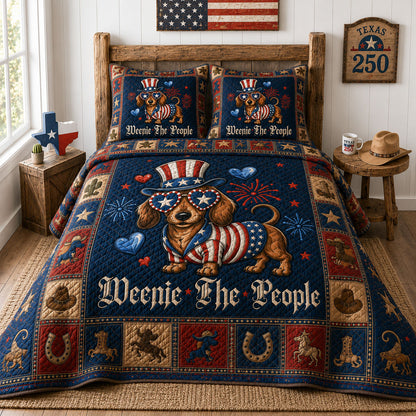 Patriotic Texas Dachshund Western 3-Piece Quilted Bedding Set GFTOHNL169