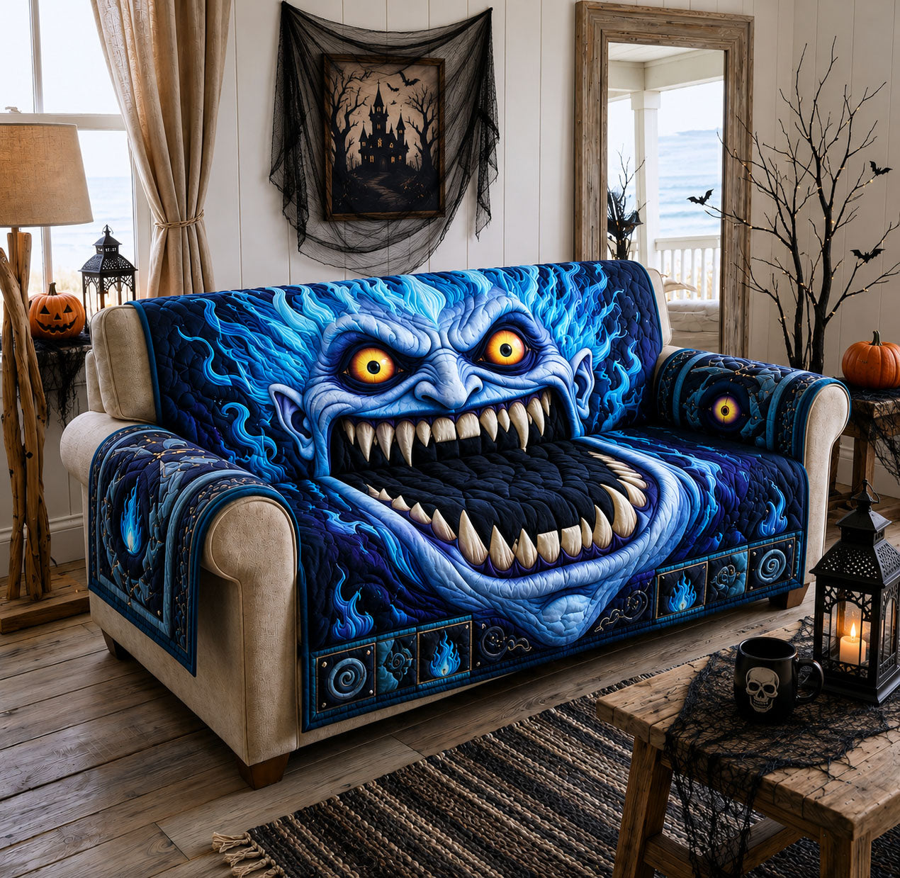 Blue Flame Nightmare Quilted Sofa Cover GFTOHNL1693