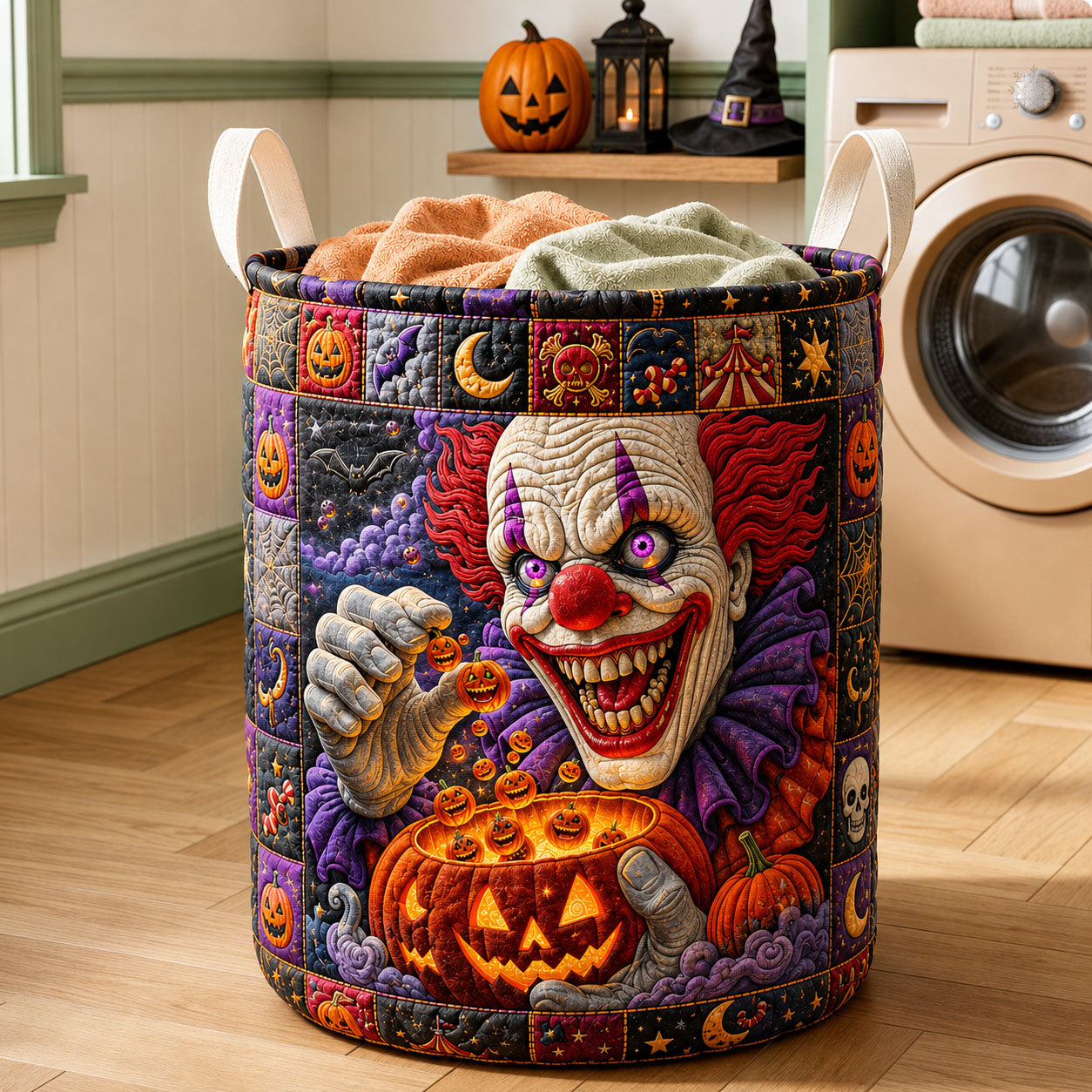 Creepy Carnival Clown Halloween Quilted Laundry Basket GFTOHNL1695